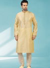 Cream Colour Outluk New Latest Design Jacquard Silk Brocade Party Wear Kurta Pajama Mens Collection 1224-1021